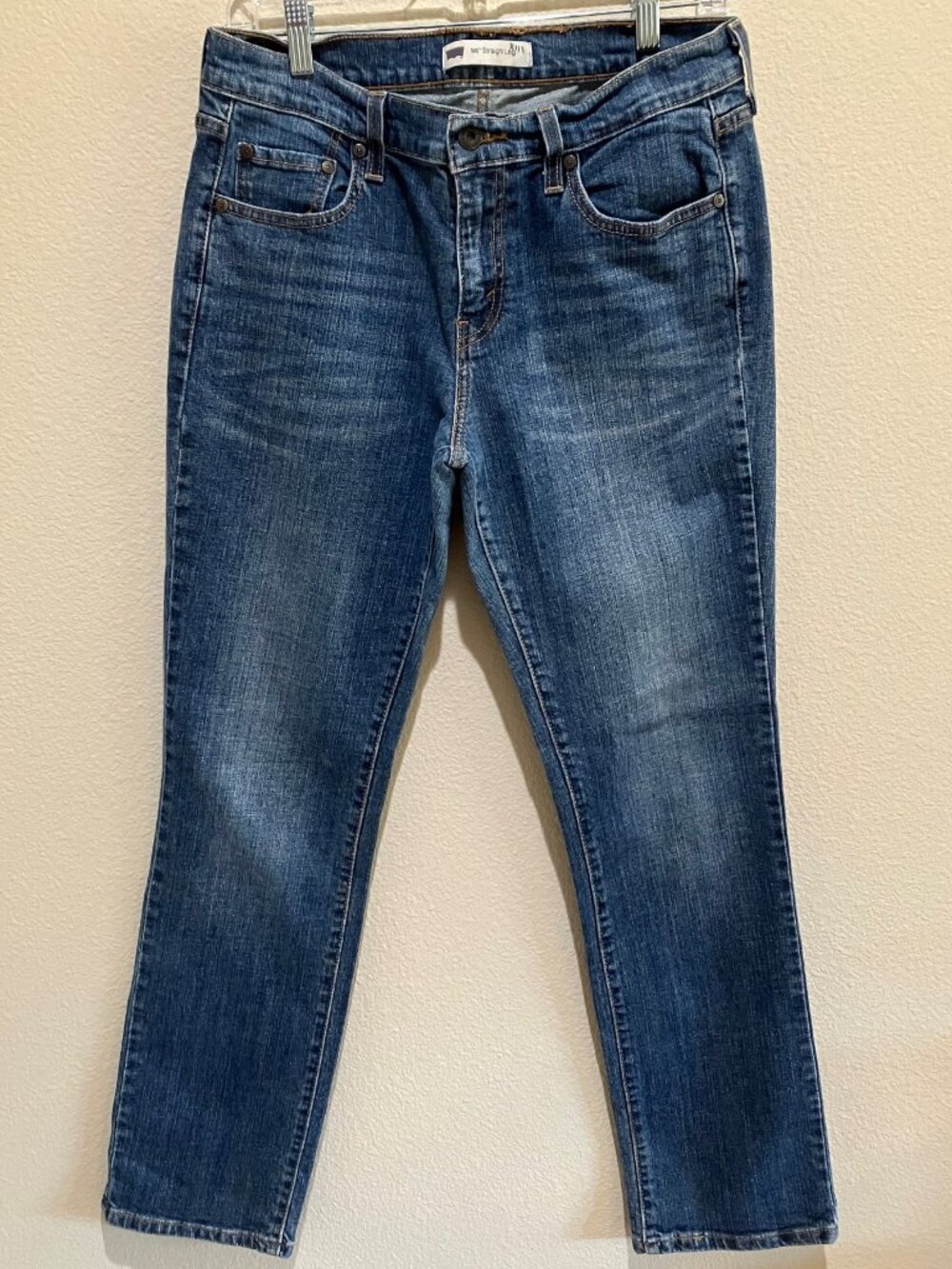 Levi's 505 Straight Leg Jeans Blue Mid Wash Stretch Classic Denim Women's 8M